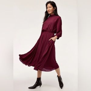 ARITZIA BABATON Burgundy High Neck Midi Dress Sz S